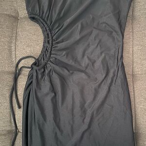 Black Ruched Dress with Side Tie